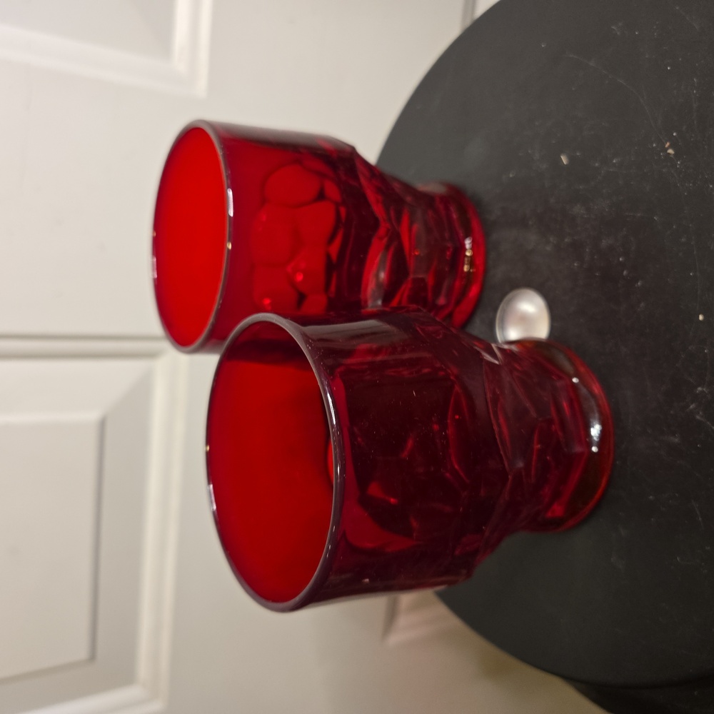 Viking Glass Georgian Ruby Tumblers Set Of Two Vintage Drinking Glasses - Picture 4 of 7